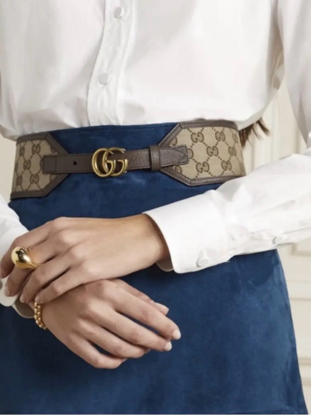 Gucci Beige and Brown GG Canvas Belt with Gold Double G Buckle - Picture 2 of 12